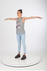 Whole body blue jeans gray T pose woman singlet of Molly